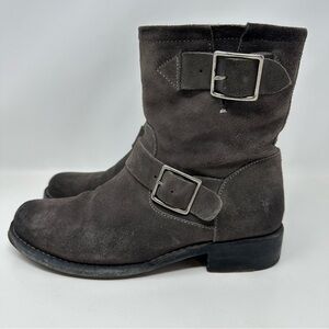 Frye Vicky Engineer Combat Moto Boots Charcoal Suede Size 6